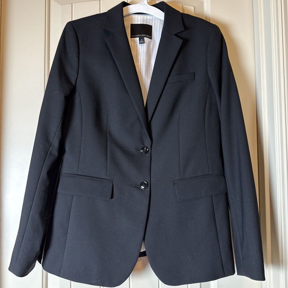 Banana Republic Wool Blazer Womens Size 4 Black Two Button Front Jacket Business